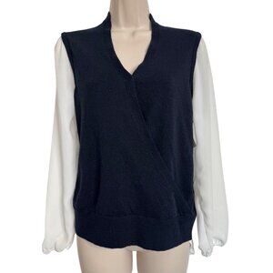 Halogen Sweater Vest Mock Shirt Size Medium Navy Knit White Top NWT